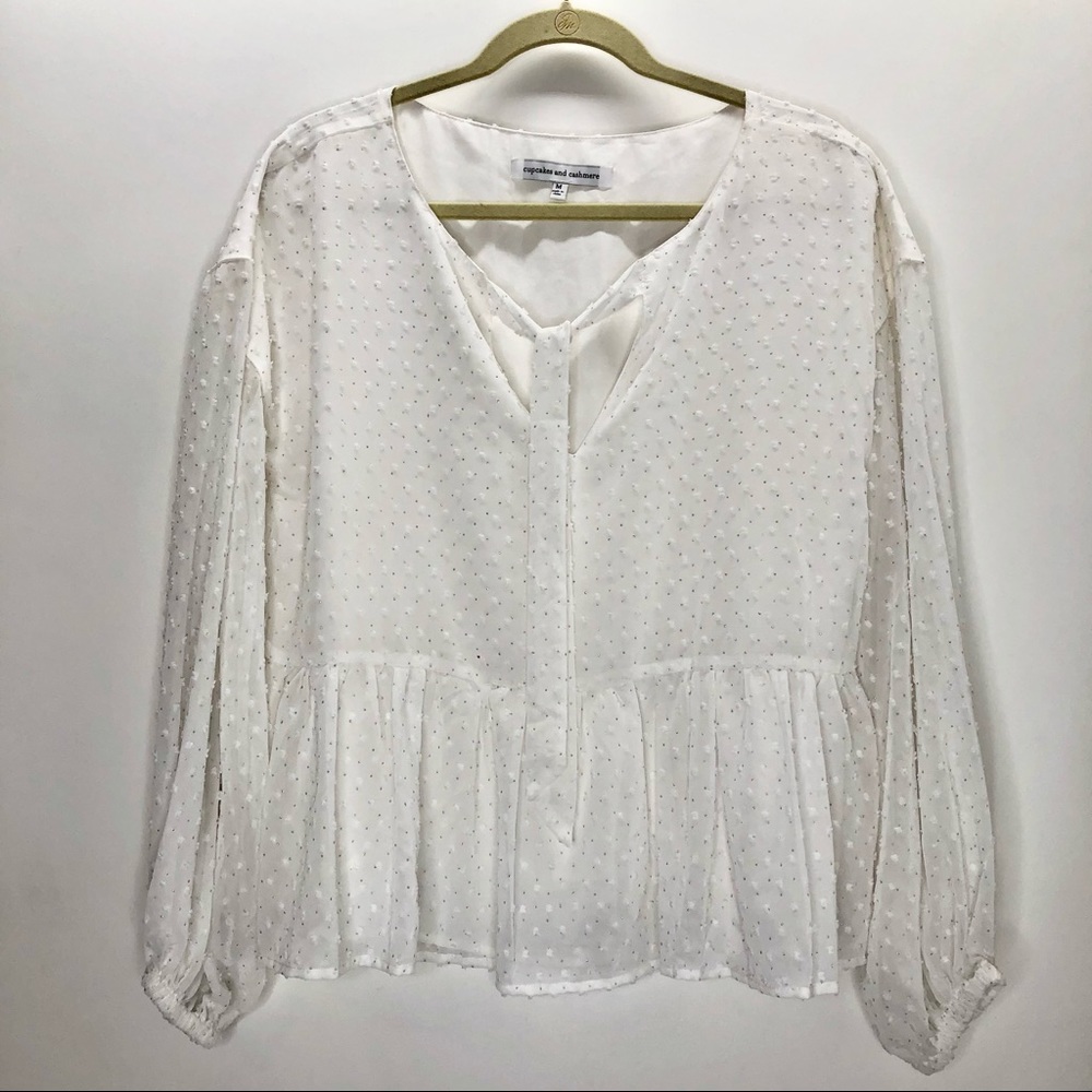 Cupcakes and Cashmere white blouse silver polka dots
